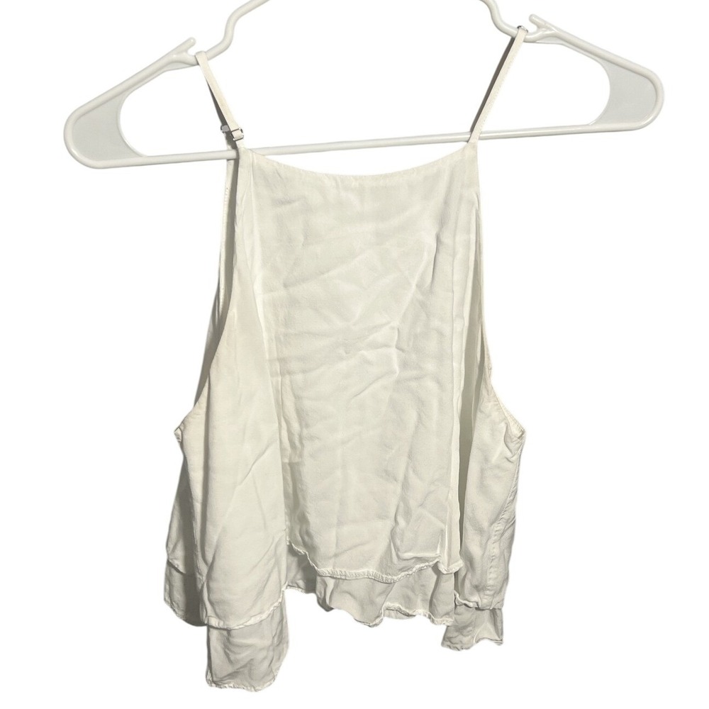 Chic‎ White Layered Hem Cami Top Women's Sleeveless Adjustable Strap Blouse M